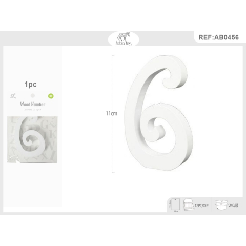 Decoratiuni petrecere Zebra cifra 6, 11cm, lemn, autoadeziva, JAB0456 [2]