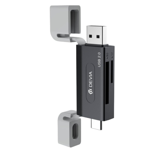 Laptop, Tablete & Telefoane - Devia Cititor Card 2in1 Leopard Series USB si Type-C, 2.0, SD/TF, Negru