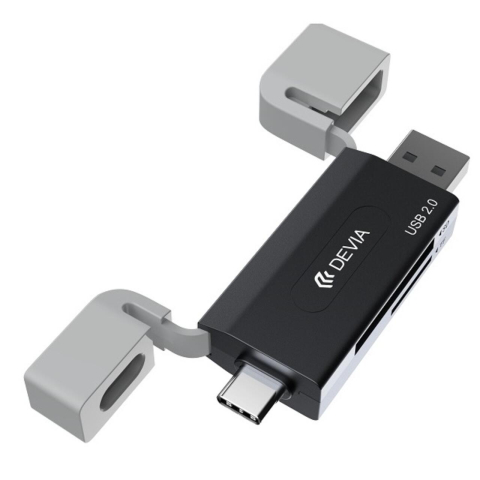 Devia Cititor Card 2in1 Leopard Series USB si Type-C, 2.0, SD/TF, Negru [3]