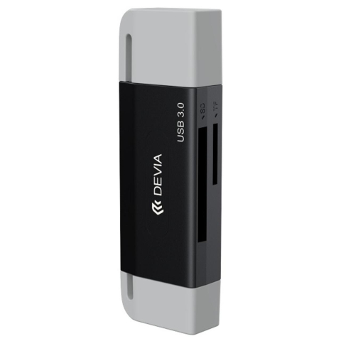 Laptop, Tablete & Telefoane - Devia Cititor Card 2in1 Leopard Series USB si Type-C, High-Speed 3.0, SD/TF, Negru