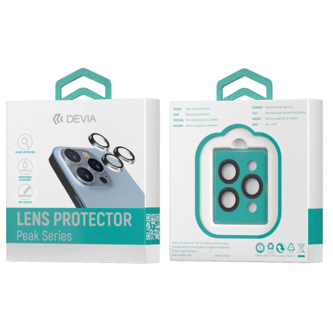 Laptop, Tablete & Telefoane - Devia Folie Sticla Camera Peak Series Diamond iPhone 15 Pro / 15 Pro Max pachet de 3 buc Argintiu