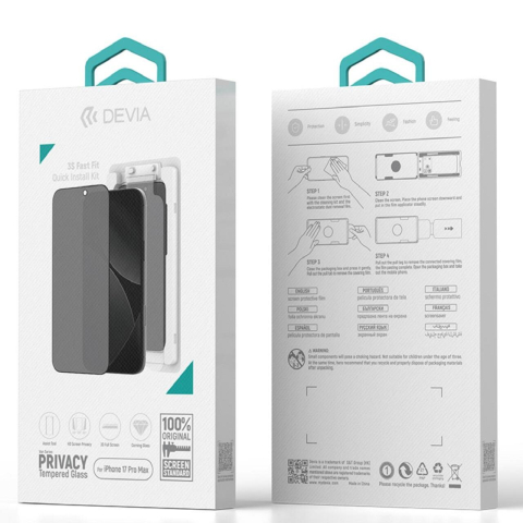Devia Folie Sticla Privacy premium cu aplicator inclus Van Series, Full Screen, iPhone 17 Pro Max [6]