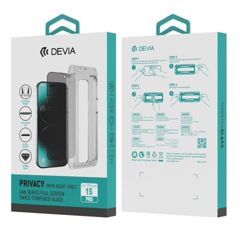 Devia Folie Sticla Van Series Full Privacy iPhone 15 Pro, cu kit montare Negru [4]