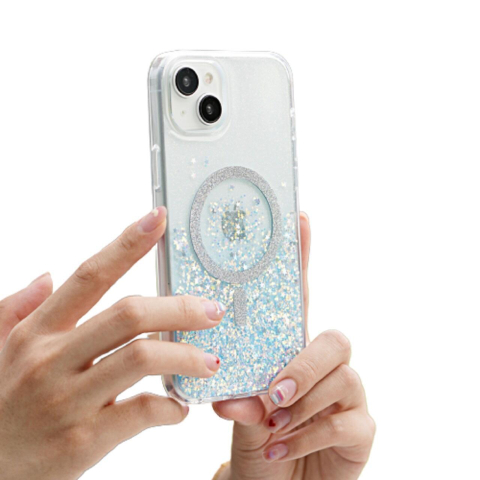 Laptop, Tablete & Telefoane - Devia Husa Shiny Series Original Design Magnetic iPhone 15 Plus Transparent / Albastru
