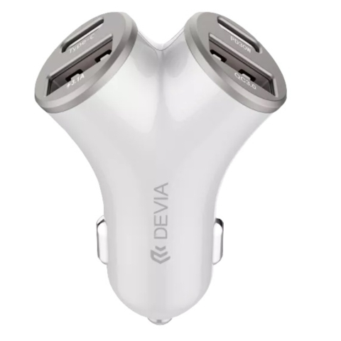 Devia Incarcator Auto Smart Series 2 x USB-A + 2 x Type-C, Fast Charger 48W QC3.0, Argintiu [3]