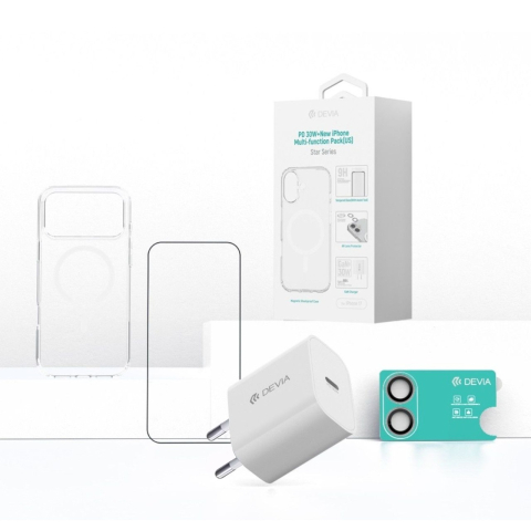 Devia Set 4 in 1 iPhone 17 Incarcator retea GaN PD 30W + husa silicon Magsafe + folie sticla Military-Grade cu aplicator + folie sticla camera [6]