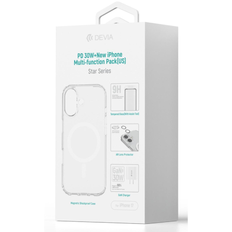Devia Set 4 in 1 iPhone 17 Incarcator retea GaN PD 30W + husa silicon Magsafe + folie sticla Military-Grade cu aplicator + folie sticla camera [5]