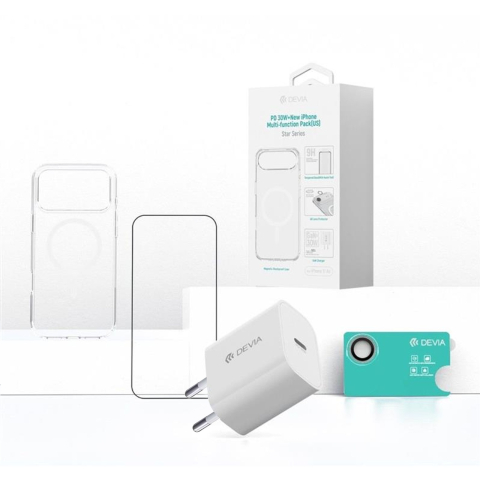 Devia Set 4 in 1 iPhone Air Incarcator retea GaN PD 30W + husa silicon Magsafe + folie sticla Military-Grade cu aplicator + folie sticla camera [5]