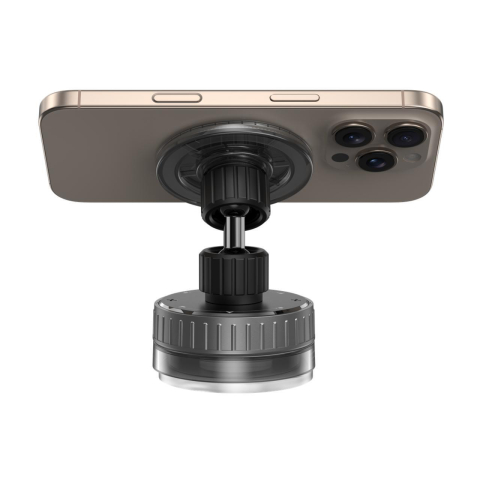Suporturi telefoane si tablete - Devia Suport Magnetic Stand Ultra1, rotatie 360 grade, prindere ventuza, Negru