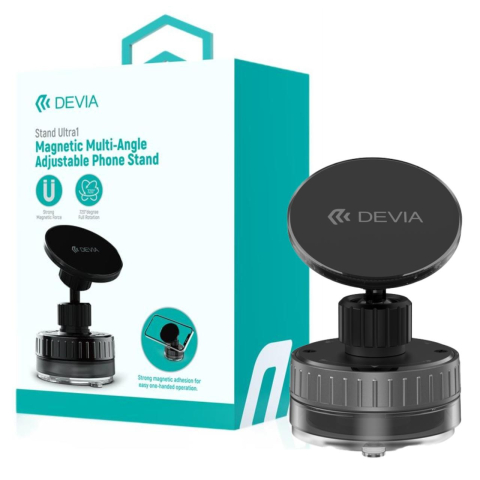 Devia Suport Magnetic Stand Ultra1, rotatie 360 grade, prindere ventuza, Negru [12]