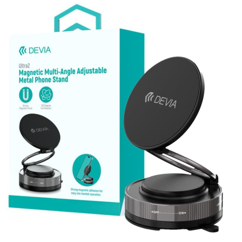 Devia Suport Magnetic Stand Ultra2 Metal, rotatie 360 grade, prindere ventuza, Negru [8]