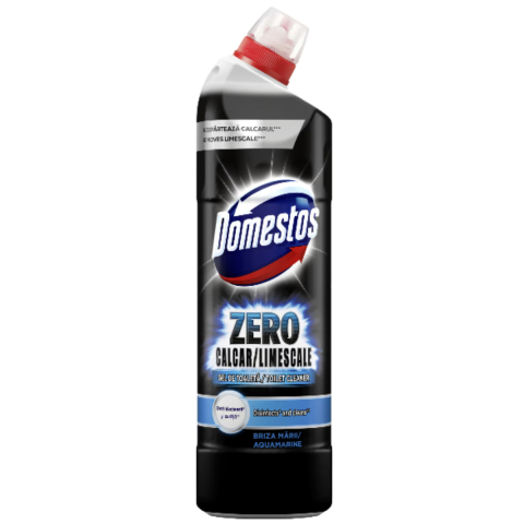 Dezinfectant toaleta - Solutie curatare toaleta, DOMESTOS, Dezinfectant gel anticalcar WC Zero Calcar Aquamarine, 750 ml