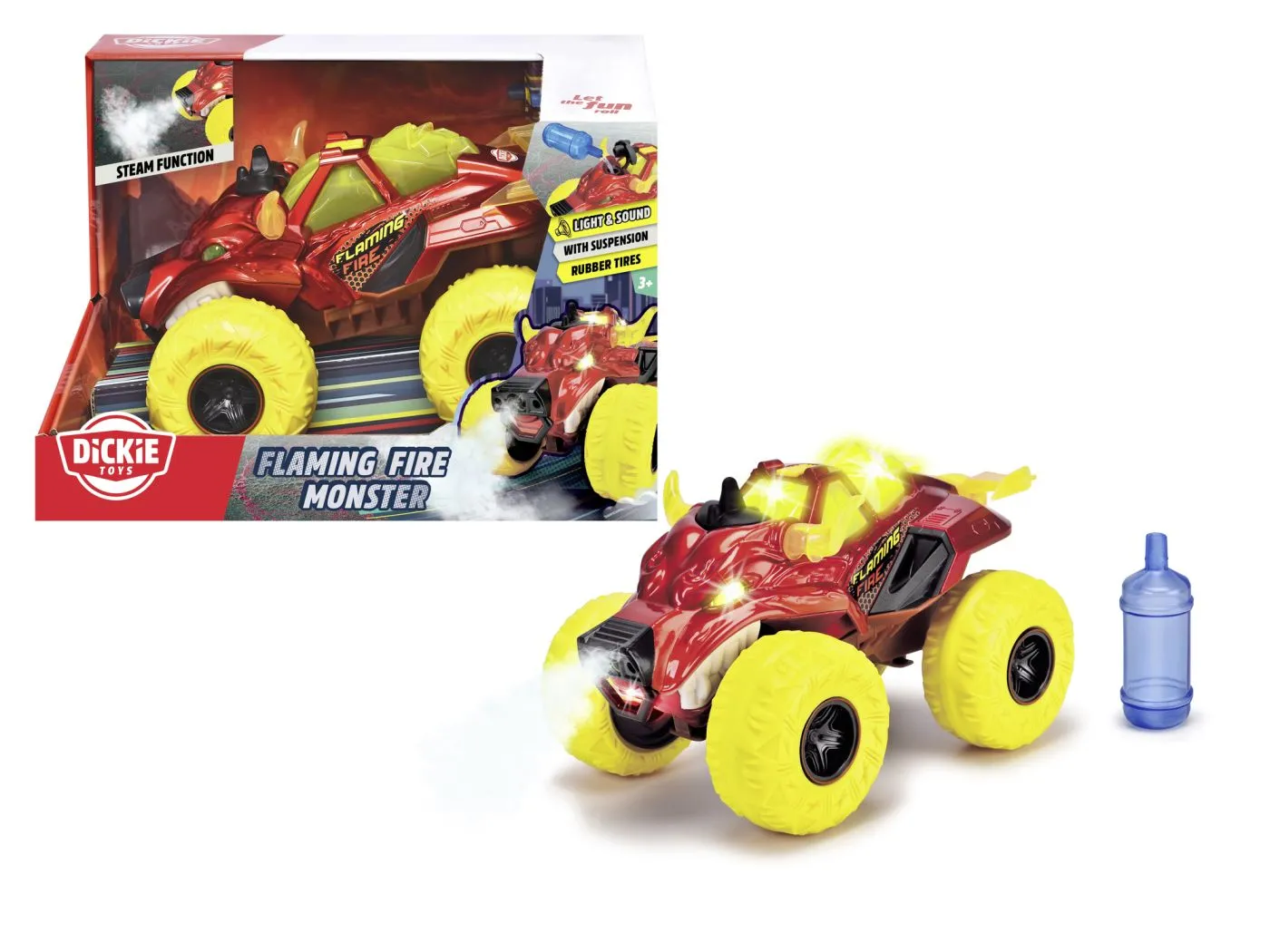 Dickie masina de teren flaming fire monster cu lumini sunete suspensii si functie abur 25cm [8]
