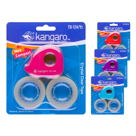 Articole pentru birou - Dispenser birou Kangaro mini TD-124/Y3, cu 2 benzi adezive transparente incluse, diverse culori