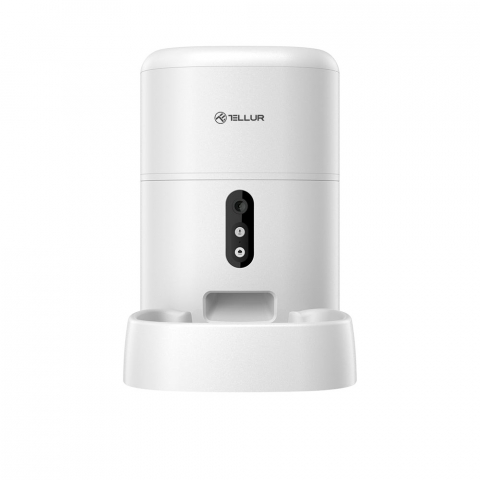 Dispenser hrană animale WiFi Tellur Smart, Cameră UltraHD, 4L, Alb [1]