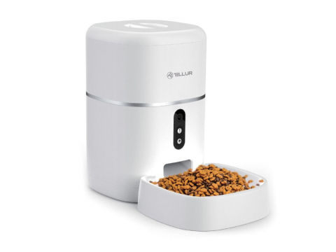 Periferice IT - Dispenser hrană animale WiFi Tellur Smart, Cameră UltraHD, 4L, Alb