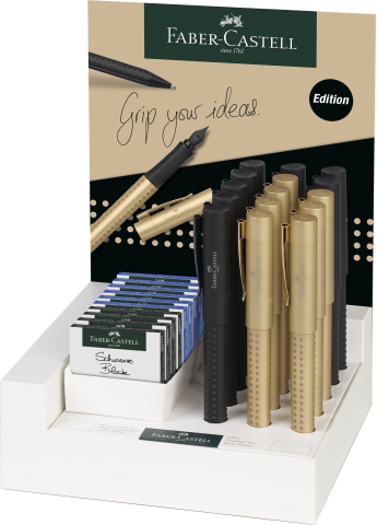 Display 15 buc stilou grip 2011 black&gold faber-castell