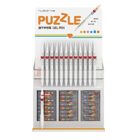 Birotică și Papetărie - Display 96 pixuri cu gel cu mecanism + 27 seturi litere puzzle nusign deli