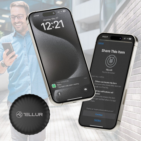 Dispozitiv anti-pierdere Tellur Tag, compatibil cu iOS FindMy APP, MFI, 1an, negru [3]