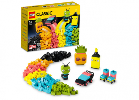 LEGO Classic - Distractie creativa in culori neon, varsta de la 5 ani la 12 ani