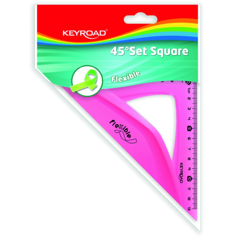 Rechizite Școlare - Echer Keyroad KR971103, 13cm, 45 grade, plastic flexibil, diverse culori