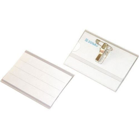 Birotică și Papetărie - Ecuson orizontal Donau cu ac si clips pvc transparent   2000/bax