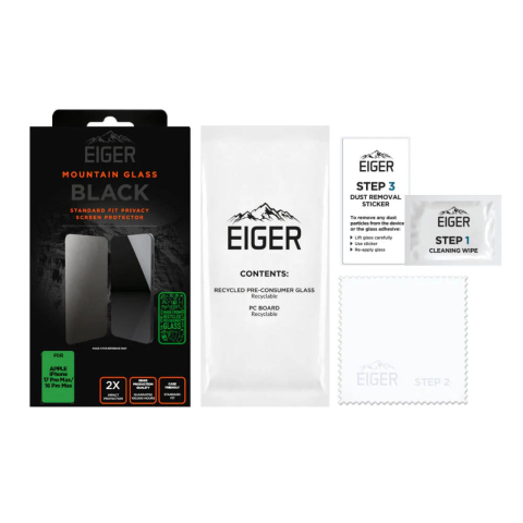 Eiger Folie Sticla Mountain Glass Privacy GRS iPhone 17 Pro Max / 16 Pro Max Black [2]