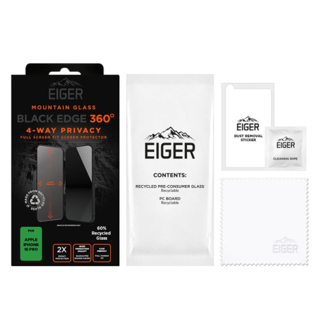Eiger Folie Sticla Privacy Mountain Black Edge 360 GRS iPhone 16 Pro [3]