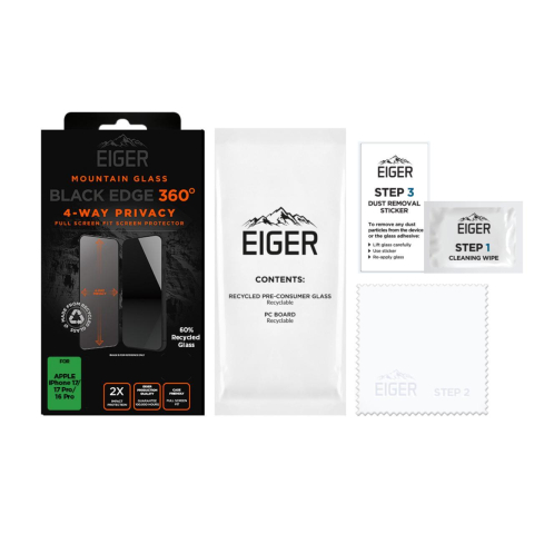Eiger Folie Sticla Privacy Mountain Edge 360 GRS iPhone 17 / iPhone 17 Pro / 16 Pro Black [2]