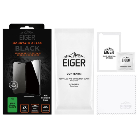 Eiger Folie Sticla Privacy Mountain Glass GRS iPhone 17e /iPhone 16e / iPhone 14 / iPhone 13 / iPhone 13 Pro Negru [2]