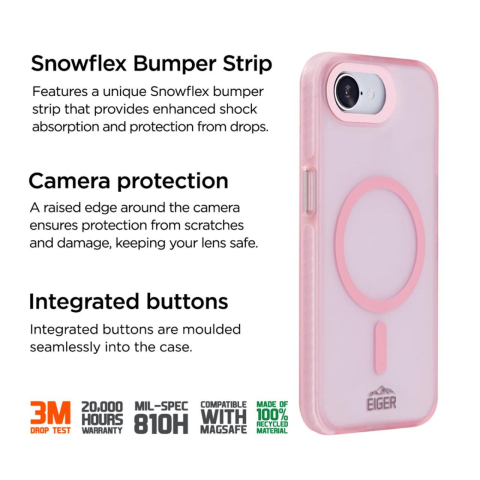 Eiger Husa Blizzard Magsafe GRS iPhone 17e / iPhone 16e Roz [1]