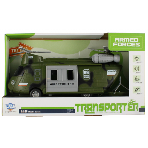 Jucării și Jocuri pentru copii - Elicopter militar de transport cu 2 elice MegaCreative 523951, 28cm, cu sunete si lumini, plastic, verde, 3+ ani