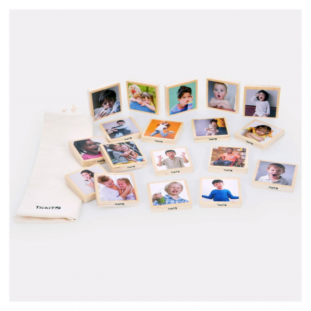 Emotii si sentimente, set placute din lemn, 18 buc., TickiT, 1-7 ani [4]