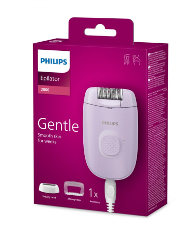 Epilator cu fir philips seria 2000 bre237/00, 1 viteza, 2 accesorii, retea, lila, l x a x i (mm) 110x40x145 [6]