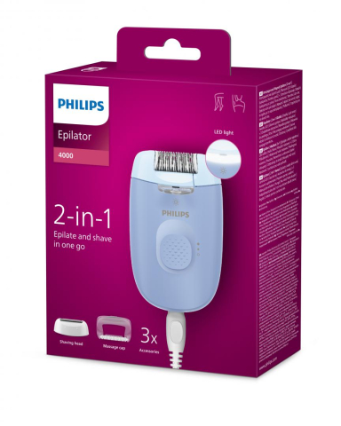 Epilator cu fir philips seria 4000 bre247/00, 2 viteze, 4 accesorii, retea, albastru, l x a x i (mm) 50x120x145 [6]