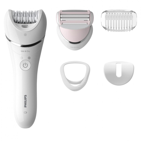 Ingrijire personala & Cosmetice - Epilator umed si uscat philips seria 8000 bre710/00, 32 pensete, 2 viteze, 5 accesorii, wet&amp;dry, acumulator, alb, l x a x i (mm) 65x148x185