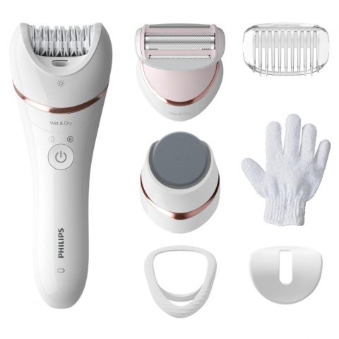 Ingrijire personala & Cosmetice - Epilator umed si uscat philips seria 8000 bre730/10, 7 accesorii, 32 pensete, utilizare fara fir, 2 setari viteza, opti-light, discuri ceramice, argintiu, l x a x i (mm) 65x210x185