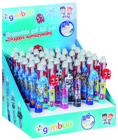 Rechizite Școlare - Erasable pen GIMBOO 4in1 gel packed in a display assorted colors/patterns