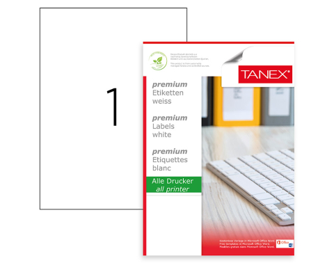 Birotică și Papetărie - Etichete 1/a4 210*297mm colturi drepte 100/top tanex