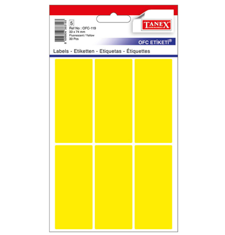 Birotică și Papetărie - Etichete 33*74mm colturi rotunde galbene 30/set tanex