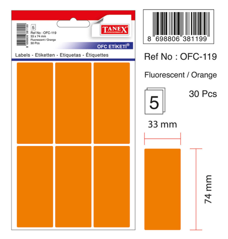 Etichete 33*74mm colturi rotunde portocalii 30/set tanex [1]