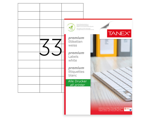 Birotică și Papetărie - Etichete 33/a4 70*25.4mm colturi drepte 100/top tanex