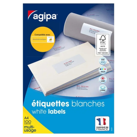 Art & Craft si Artizanat - Etichete autocolante Agipa 100981, 18/A4, 63,5x46,6mm, alb, 100 coli/top (1800 etichete)