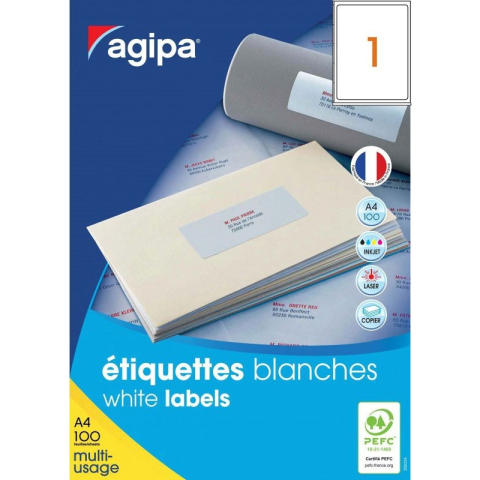 Art & Craft si Artizanat - Etichete autocolante Agipa 101125/119004, 1/A4, 210x297mm, permanente, colturi rotunjite, alb, top 100 coli (100 etichete)