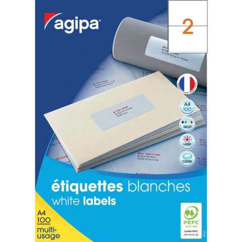 Art & Craft si Artizanat - Etichete autocolante Agipa 101137/119016, 2/A4, 210x148.5mm, permanente, colturi drepte, alb, top 100 coli (200 etichete)