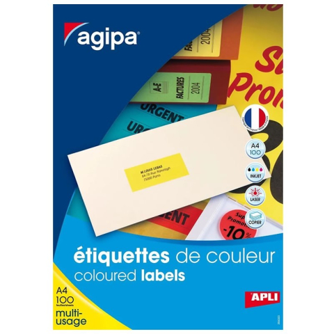Art & Craft si Artizanat - Etichete autocolante Agipa 119030, 27/A4, 70x31mm, permanente, colturi drepte, alb, top 100 coli (2700 etichete)