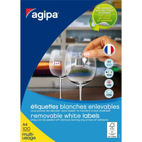Etichete autocolante Agipa 128993, 1/A4, 210x297mm, nepermanente, colturi drepte, alb, top 100 coli (100 etichete) [1]