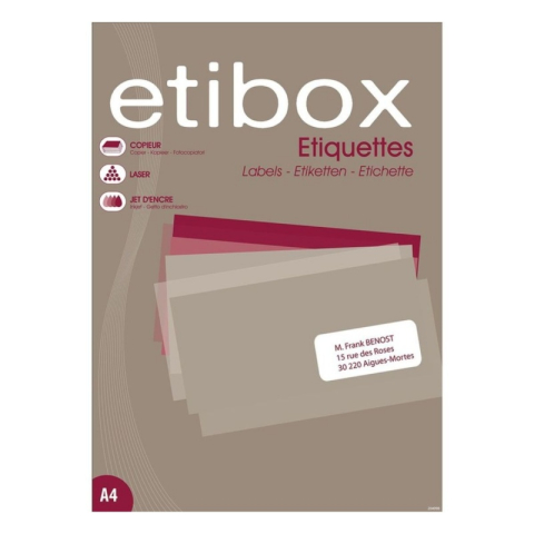 Art & Craft si Artizanat - Etichete autocolante Etibox 100324, 6/A4, 99.1x93.1mm, permanente, colturi drepte, alb, top 100 coli (600 etichete)