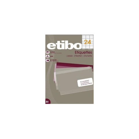 Art & Craft si Artizanat - Etichete autocolante Etibox 119751, 24/A4, 70x37mm, permanente, colturi drepte, alb, top 100 coli (2400 etichete)