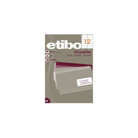 Art & Craft si Artizanat - Etichete autocolante Etibox 119774, 12/A4, 105x48mm, permanente, colturi drepte, alb, top 100 coli (1200 etichete)
